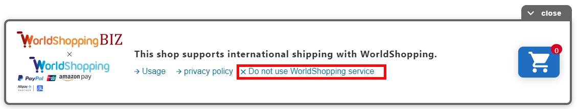 「Do not use WorldShipping service」をクリック