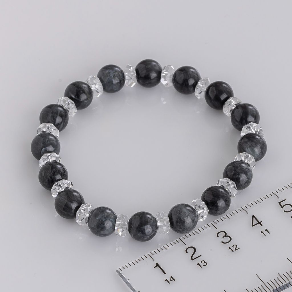 14cmサイズ・8mm玉・水晶・墨色・艶美麗】（高品質黒色ヒスイ）糸魚川