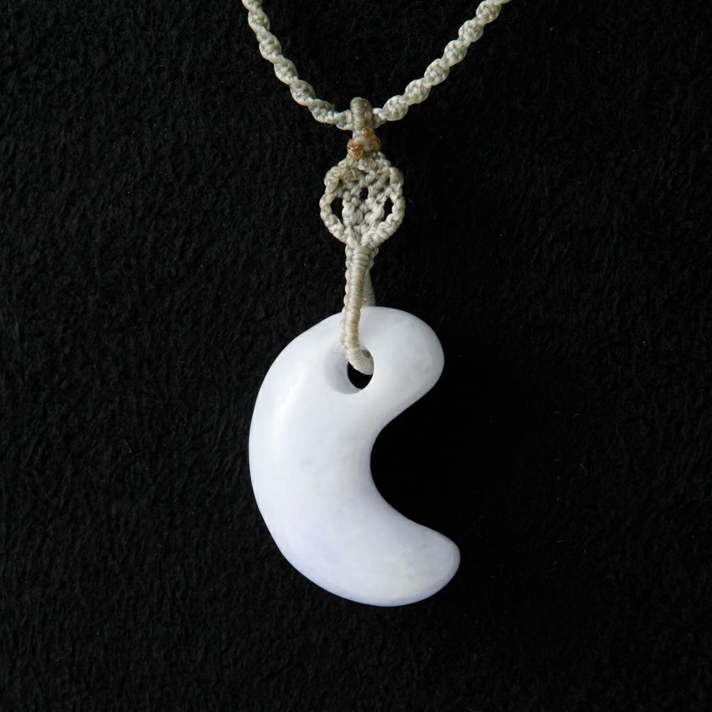 小さな勾玉】（高品質ラベンダー色ヒスイ）糸魚川天然翡翠マクラメ